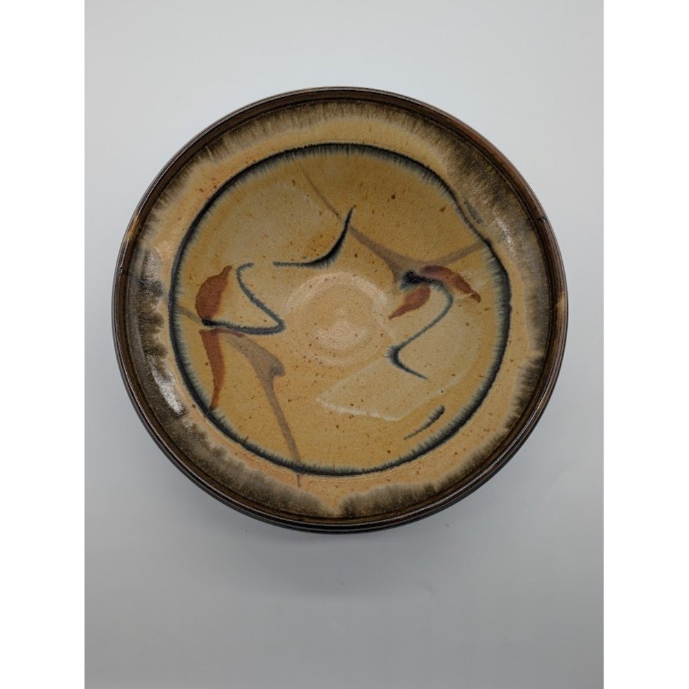 Hand Made Art Studio Pottery Stoneware Serving Bowl 10" Signed Japanese Mingei